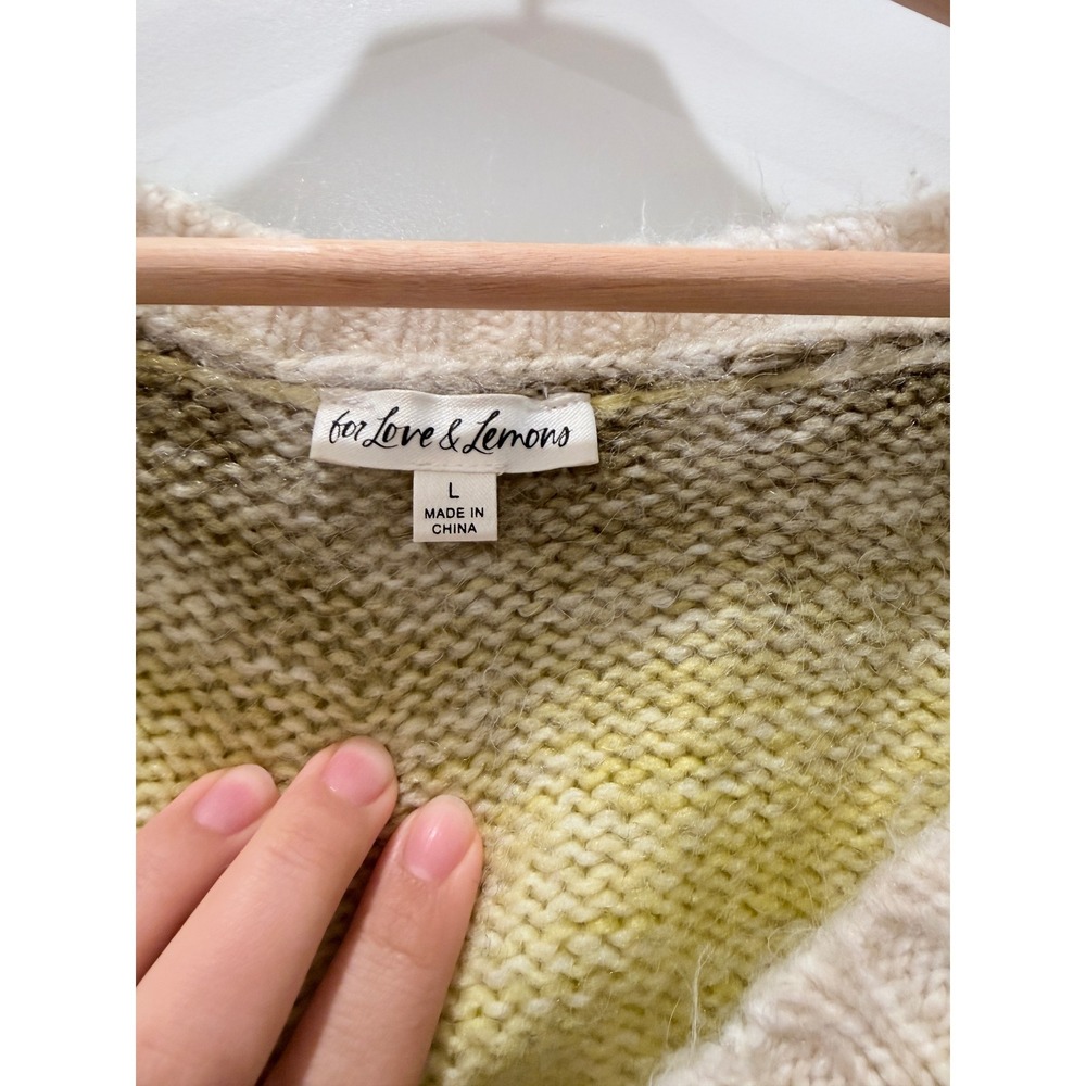 For Love & Lemons Ombre Twist Front Cropped Knit Sweater Green Brown Womens L - Picture 2 of 4